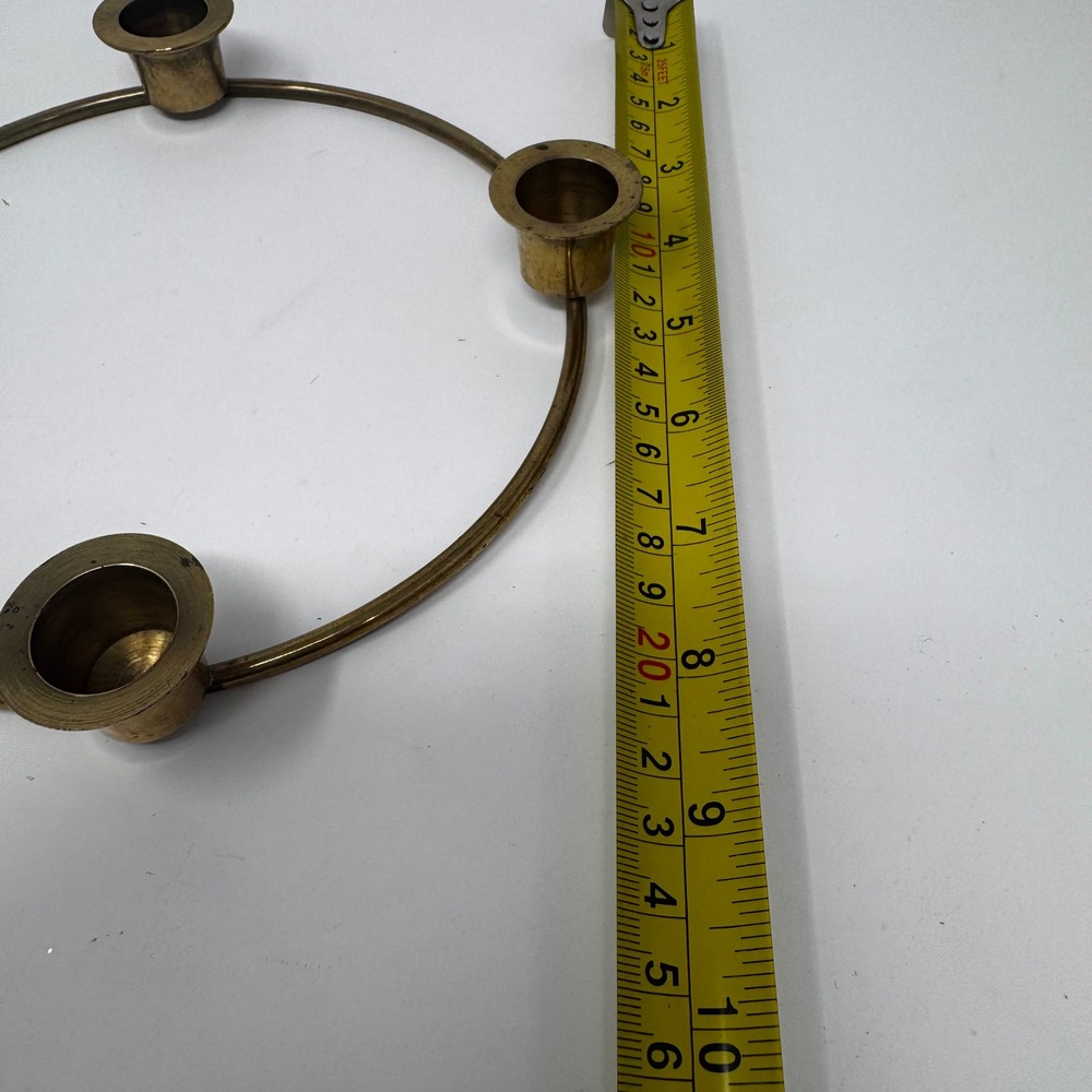 Vintage Solid Brass Ring Candle Holder 4 Slot Advent Centerpiece Mid Century 8in - Picture 3 of 10